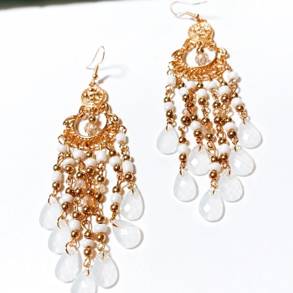 White beaded drop earrings #531 - Picture 3 of 5